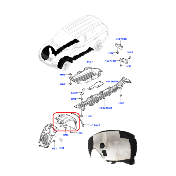 Pare-Boue Avant Gauche Intérieur RANGE ROVER (VOGUE) RANGE ROVER SPORT 2013 - 2018