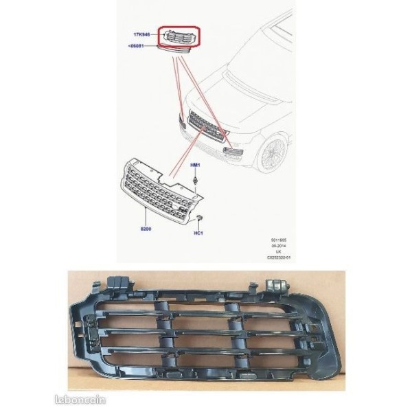 Encadrement, Enjoliveur D'air Pare-Chocs Avant Droit RANGE ROVER (VOGUE) 2014 - 2021