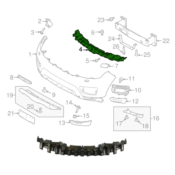 Support Pare-Chocs Avant RANGE ROVER SPORT 2014 - 2018