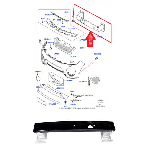 Traverse, Renfort de Pare-Chocs Avant RANGE ROVER (VOGUE) RANGE ROVER SPORT 2013-2018