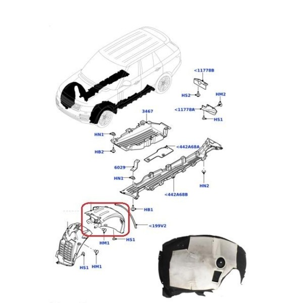 Pare-Boue Avant Droit Intérieur RANGE ROVER (VOGUE) RANGE ROVER SPORT 2013 - 2018