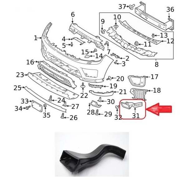 Conduit de Refroidissement Étrier de Frein Avant Droit RANGE ROVER SPORT 2018-2022