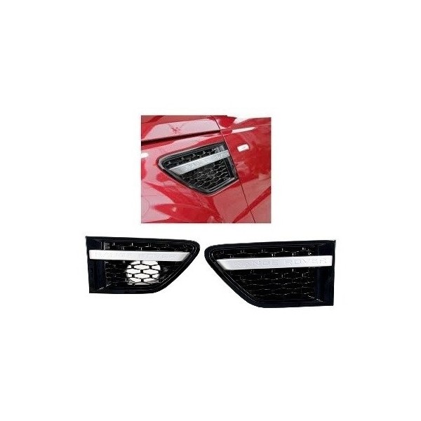 Kit Enjoliveur Grille Air Aile Avant Droite & Gauche Noir Brillant avec Bande Grise RANGE ROVER SPORT