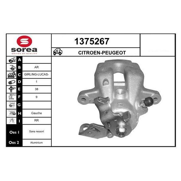 ETRIER FREIN ARRIERE GAUCHE PEUGEOT