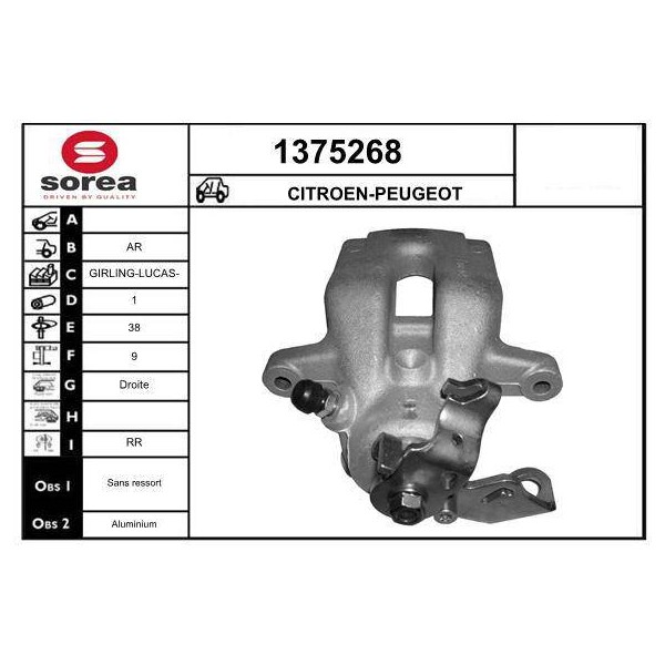 ETRIER DE FREIN ARRIERE DROIT PEUGEOT