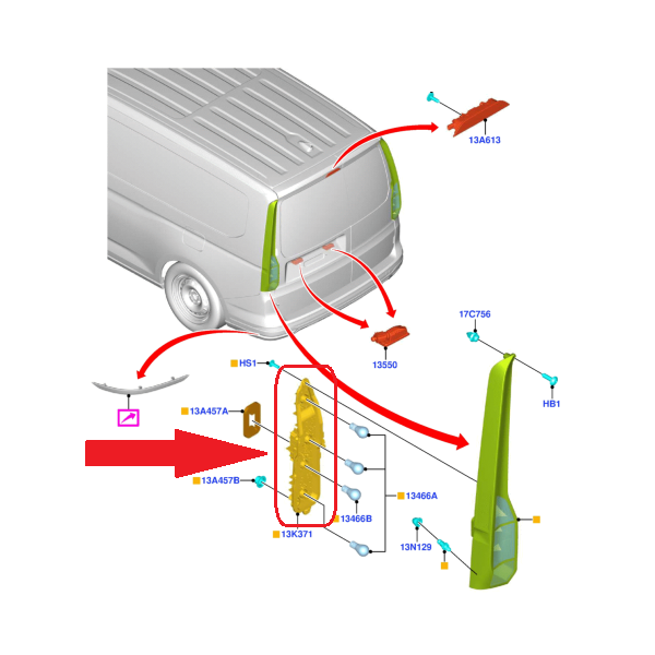 Platine porte lampe feu arrière (SANS FEU FULL LED) FORD TRANSIT CONNECT III