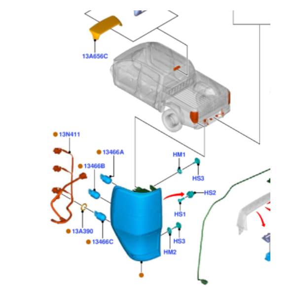 FEU DE STOP AVEC PORTE LAMPE ARRIERE DROIT FORD RANGER TKE Mk3