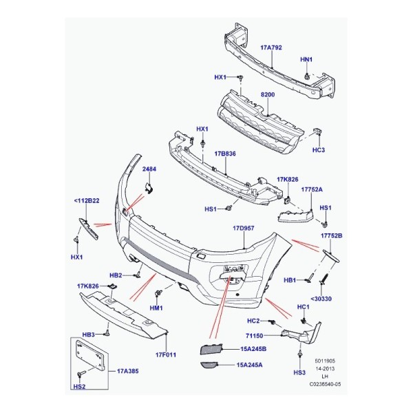 AGRAFFE CLIPS ARRETOIR DE GRILLE DE RADIATEUR LAND ROVER DISCOVERY 4 RANGE ROVER SPORT L322 RANGE ROVER L405 EVOQUE