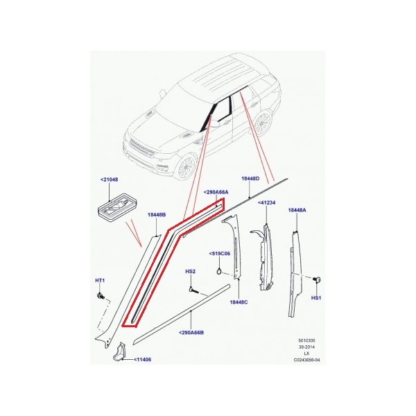 ENJOLIVEUR MOULURE DE PORTE SUPERIEUR AVANT GAUCHE RANGE ROVER SPORT (L494)