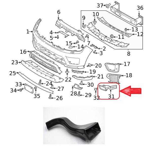 Conduit de Refroidissement Étrier de Frein Avant Gauche RANGE ROVER SPORT 2018-2022