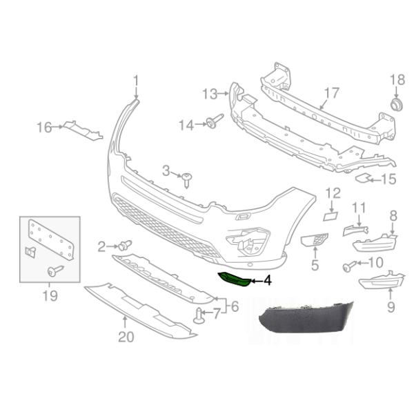 Extension de Pare-Choc Avant Coté Droit LAND ROVER DISCOVERY SPORT