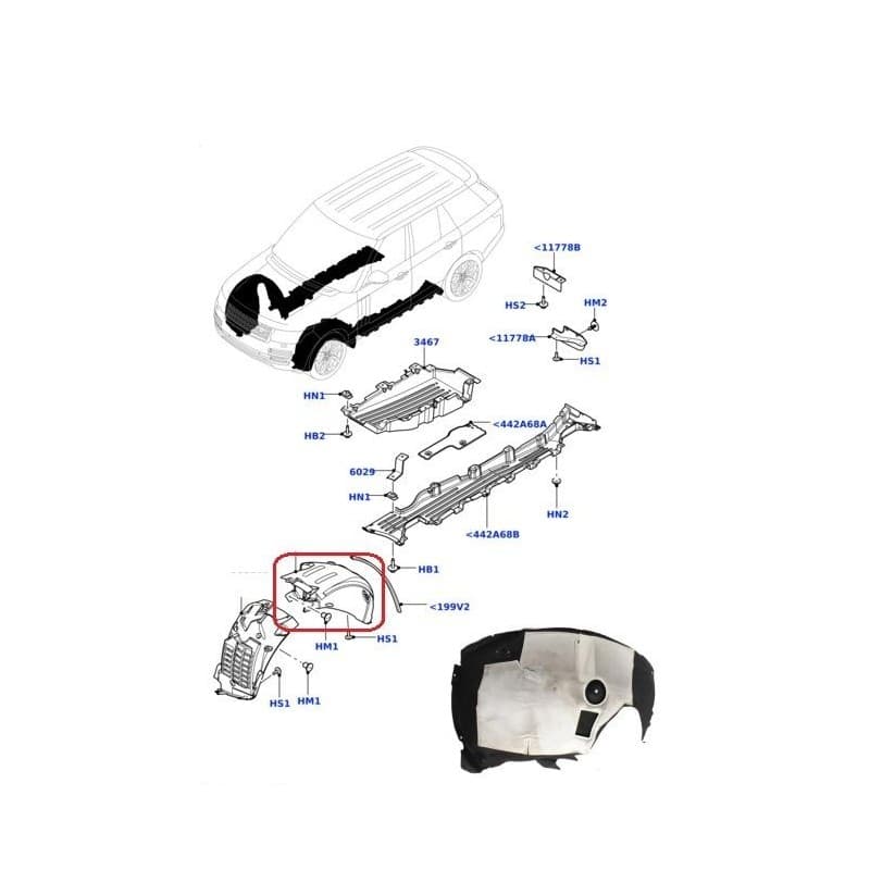 Pare-Boue Avant Gauche Intérieur RANGE ROVER (L405) RANGE ROVER SPORT (L494) 2013 - 2022 - vignette 1