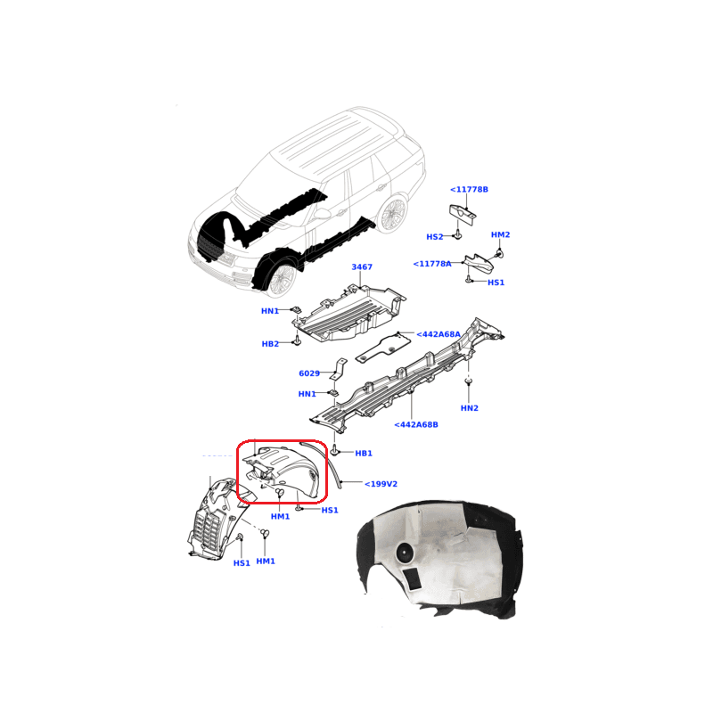 Pare-Boue Avant Gauche Intérieur RANGE ROVER (L405) RANGE ROVER SPORT (L494) 2013 - 2022